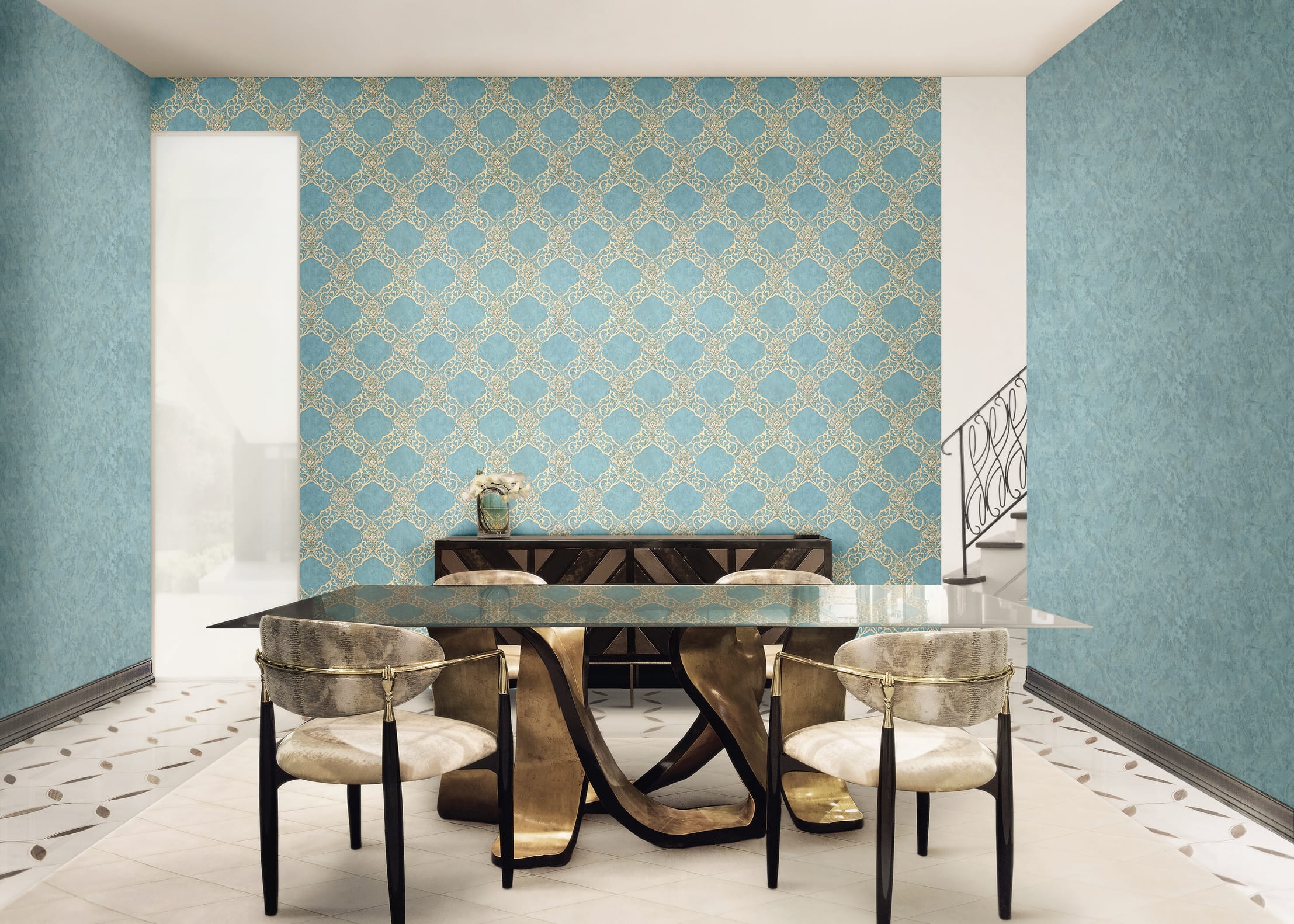 Обои R22425, R22426 в интерьере (коллекция Luxor)